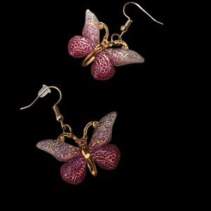 Gimefive Butterfly Acrylic Earrings Women's Pink/Gold